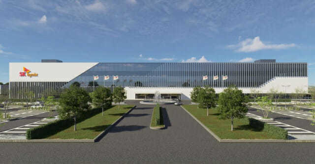 从空中俯瞰位于美国印第安纳州拉斯特韦皮特的 SK 海力士办公室，SK 海力士